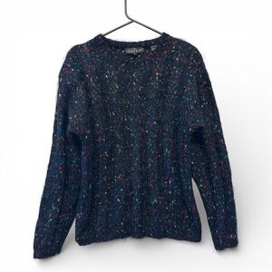 Vintage Carole Little Black Multicolor Mohair Blend Knit Sweater Petite